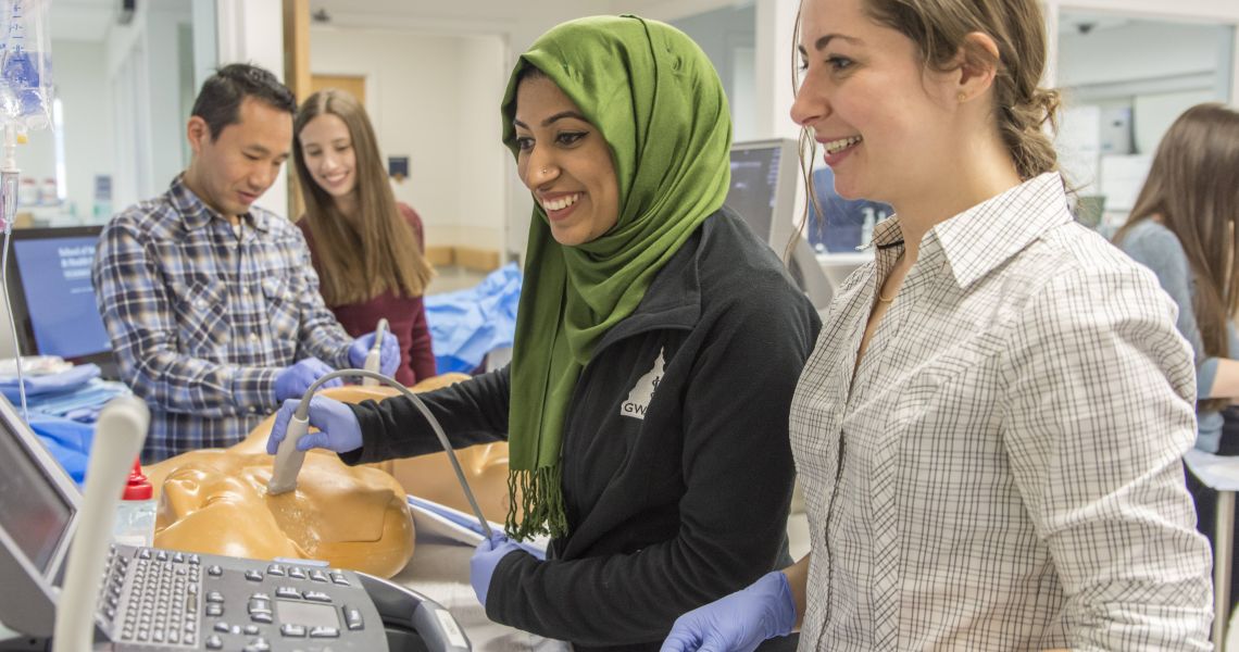 PA students practicing ultrasound in lab